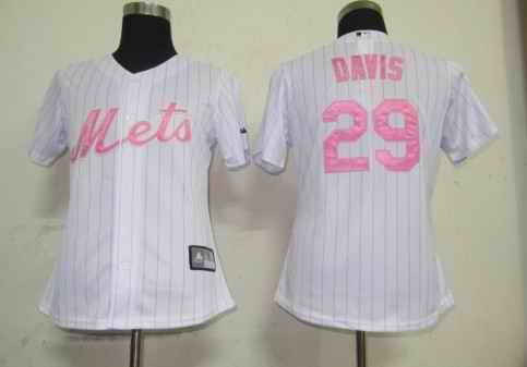 Mets 29 Davis white pink strip women Jersey