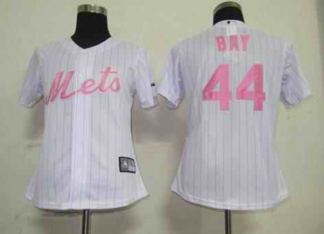 Mets 44 Bay white pink strip women Jersey
