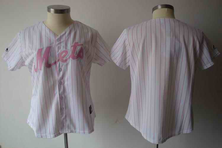 Mets blank white pink strip women Jersey