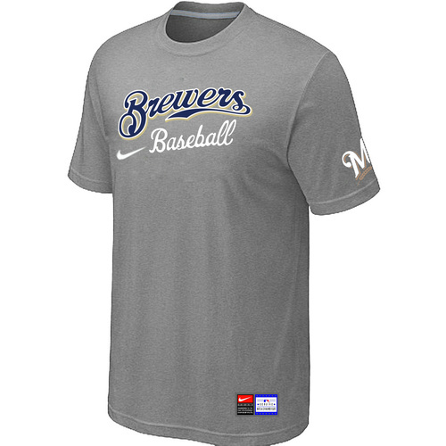 Milwaukee Brewers L.Grey Nike Short Sleeve Practice T-Shirt