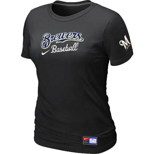 Milwaukee Brewers Nike Women's Black Short Sleeve Practice T-Shirt - Click Image to Close
