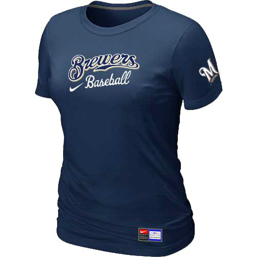 Milwaukee Brewers Nike Women's D.Blue Short Sleeve Practice T-Shirt - Click Image to Close
