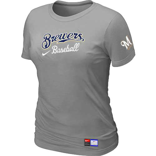 Milwaukee Brewers Nike Women's L.Grey Short Sleeve Practice T-Shirt