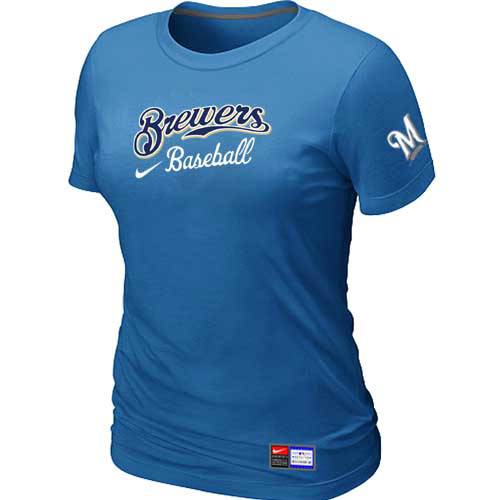 Milwaukee Brewers Nike Women's L.blue Short Sleeve Practice T-Shirt