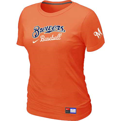 Milwaukee Brewers Nike Women's Orange Short Sleeve Practice T-Shirt