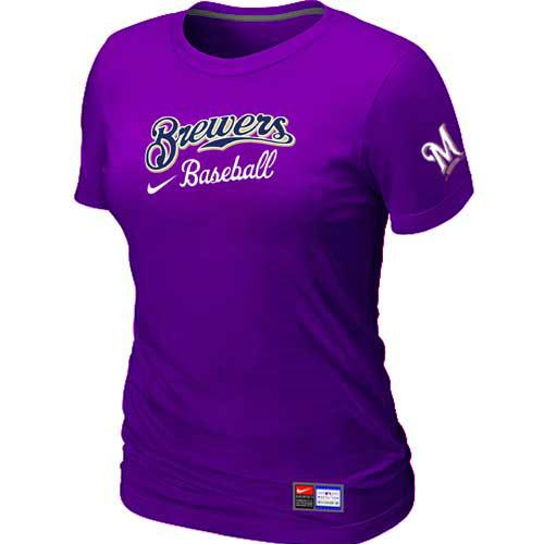 Milwaukee Brewers Nike Women's Purple Short Sleeve Practice T-Shirt