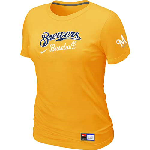 Milwaukee Brewers Nike Women's Yellow Short Sleeve Practice T-Shirt