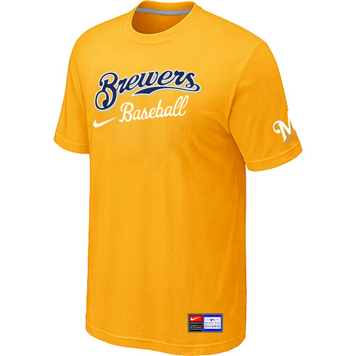 Milwaukee Brewers Yellow Nike Short Sleeve Practice T-Shirt - Click Image to Close