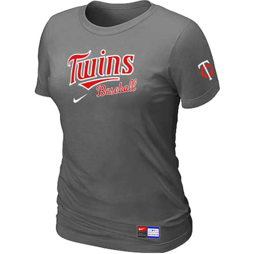 Minnesota Twins Nike Women's D.Grey Short Sleeve Practice T-Shirt - Click Image to Close
