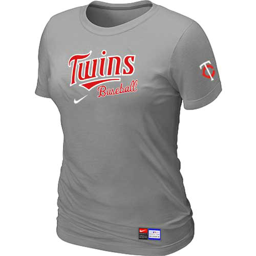 Minnesota Twins Nike Women's L.Grey Short Sleeve Practice T-Shirt - Click Image to Close