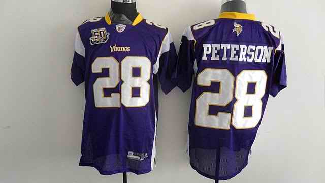Minnesota Vikings 28 Adrian Peterson Purple 50TH Patch Jerseys