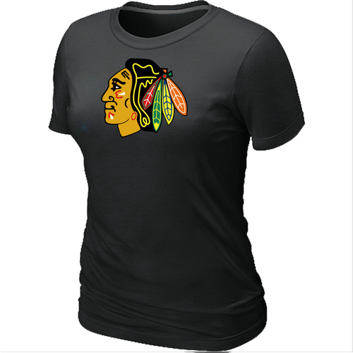 NHL Chicago Blackhawks Big & Tall Women's Black Logo T-Shirt