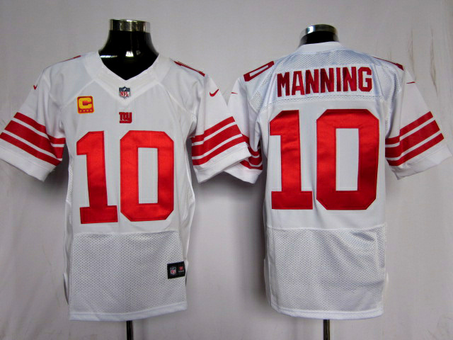Nike Giants 10 Eli Manning White Elite C Patch Jersey