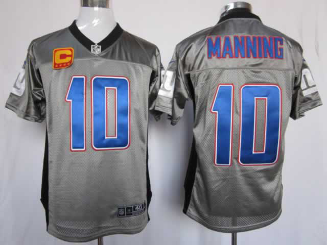 NIKE Giants 10 Manning Grey Elite C Patch Jerseys
