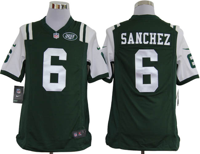NIKE Jets 6 Sanchez Green Game Jerseys