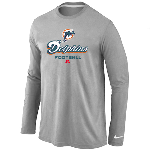 NIKE Miami Dolphins Critical Victory Long Sleeve T-Shirt Grey - Click Image to Close