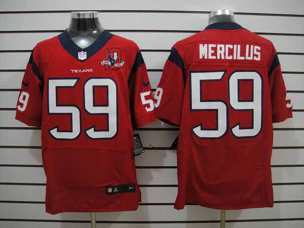 NIKE Texans 59 MERCILUS Red Elite Jerseys w 10 anniversary patch