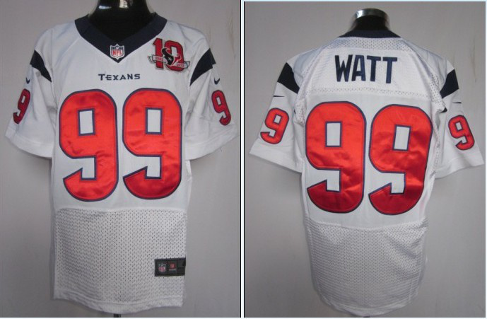 NIKE Texans 99 Watt white Elite Jerseys w 10 Anniversary patch
