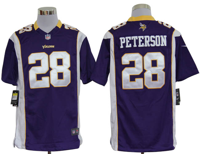 NIKE Vikings 28 PETERSON Purple Game Jerseys