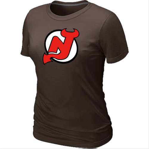 New Jersey Devils Big & Tall Women's Logo Brown T-Shirt - Click Image to Close