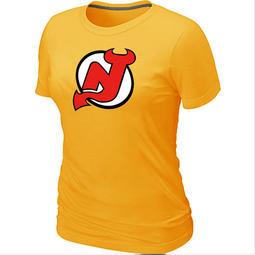 New Jersey Devils Big & Tall Women's Logo Yellow T-Shirt - Click Image to Close
