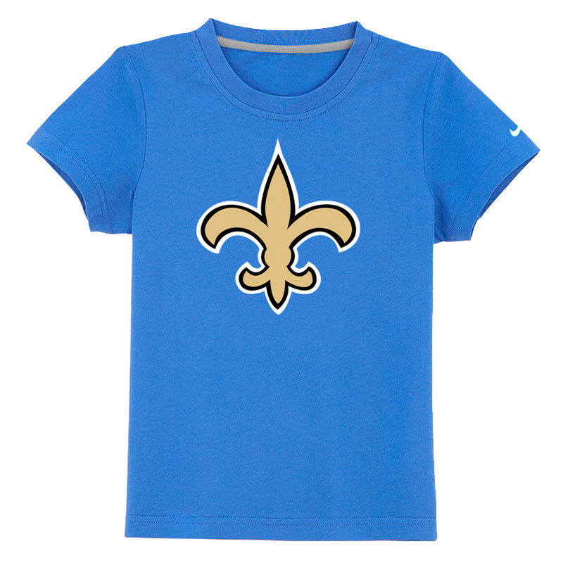 New Orleans Saints Authentic Logo Youth T-Shirt light Blue - Click Image to Close