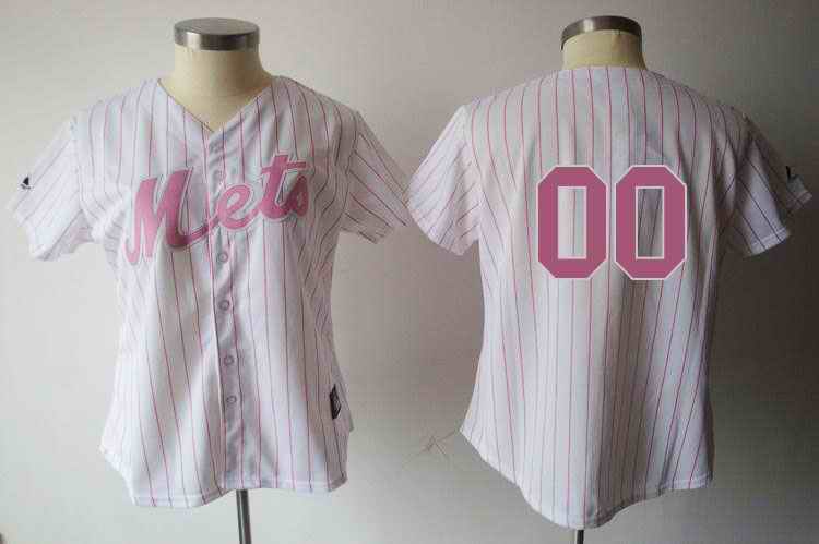 New York Mets Blank White Pink Strip Women Custom Jerseys - Click Image to Close