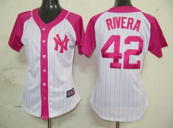 New York Yankees 42 Mariano Rivera Women Pink Splash Fashion Jersey
