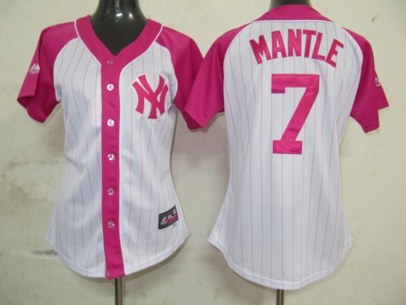 New York Yankees 7 Mantle Women Pink Splash Fashion Jersey New York Yankees 7 Mantle Women Pink Splash Fashion Jersey