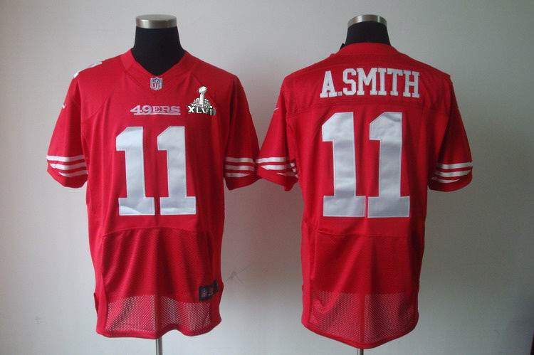 Nike 49ers 11 A.Smith Red Elite 2013 Super Bowl XLVII Jersey