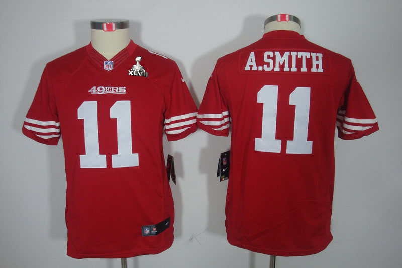 Nike 49ers 11 A.Smith Red Kids Limited 2013 Super Bowl XLVII Jersey