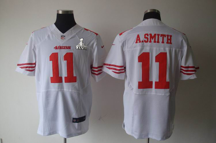 Nike 49ers 11 A.Smith White Elite 2013 Super Bowl XLVII Jersey - Click Image to Close