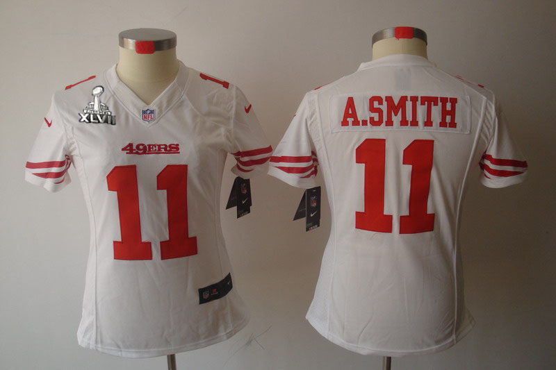 Nike 49ers 11 A.Smith White Women Limited 2013 Super Bowl XLVII Jersey