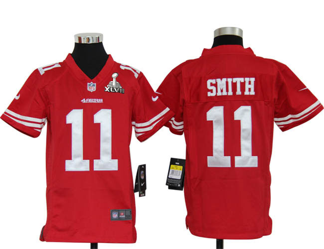 Nike 49ers 11 Smith Red Kids Game 2013 Super Bowl XLVII Jersey