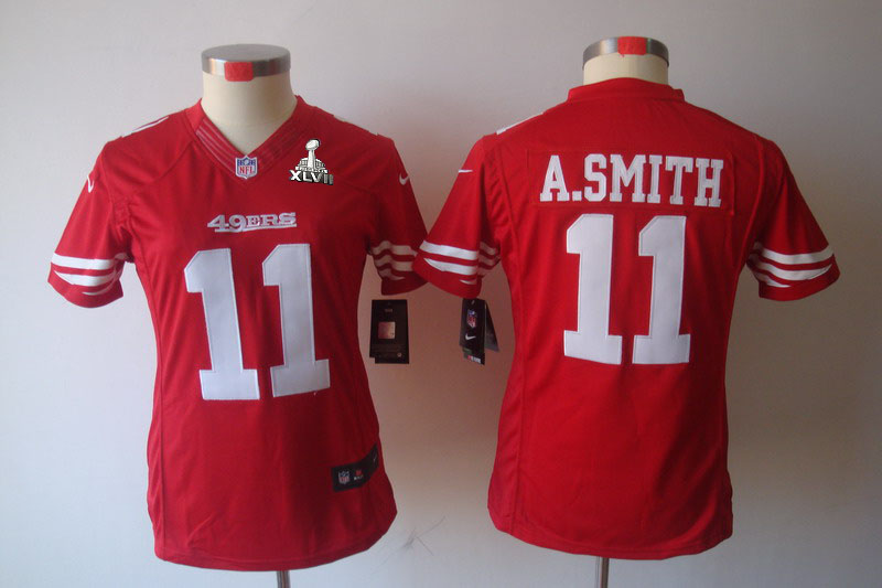 Nike 49ers 11 Smith Red Women Limited 2013 Super Bowl XLVII Jersey