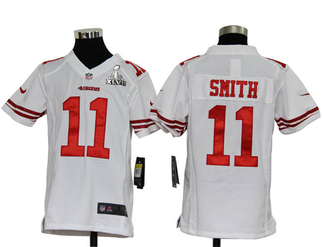 Nike 49ers 11 Smith White Kids Game 2013 Super Bowl XLVII Jersey