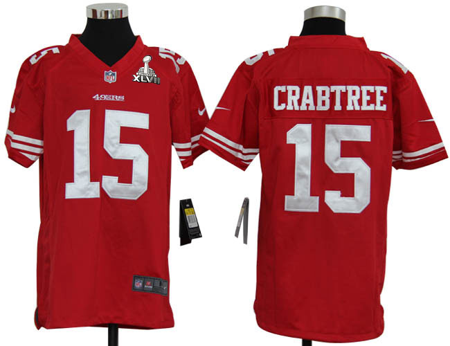 Nike 49ers 15 Crabtree Red Kids Game 2013 Super Bowl XLVII Jersey