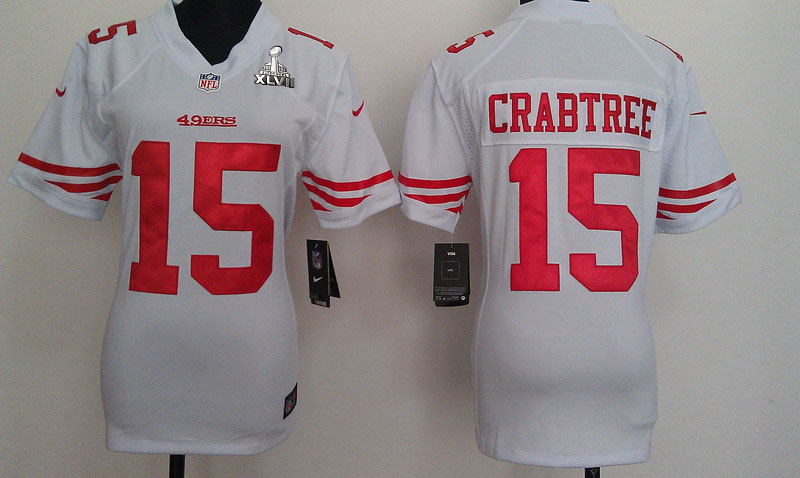 Nike 49ers 15 Crabtree White Women Game 2013 Super Bowl XLVII Jersey