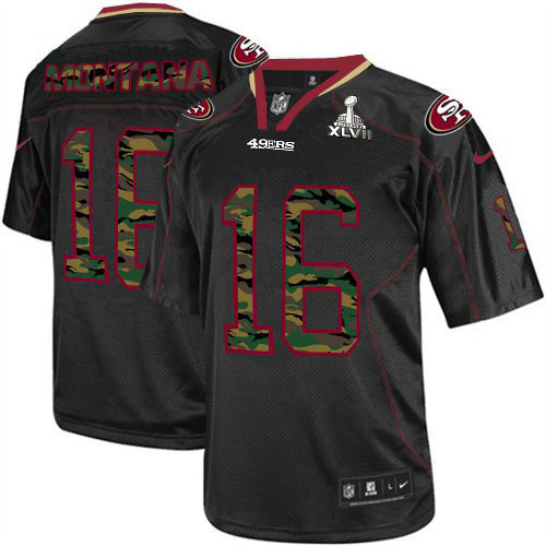 Nike 49ers 16 Joe Montana Black Camo number Elite 2013 Super Bowl XLVII Jersey