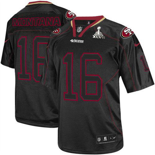 Nike 49ers 16 Joe Montana Black Shadow Elite 2013 Super Bowl XLVII Jersey