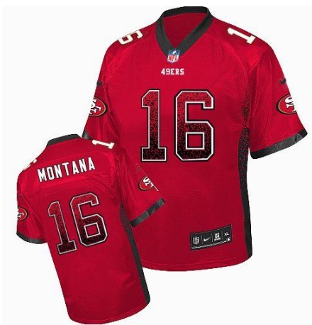 Nike 49ers 16 Joe Montana Red Elite Drift Jersey