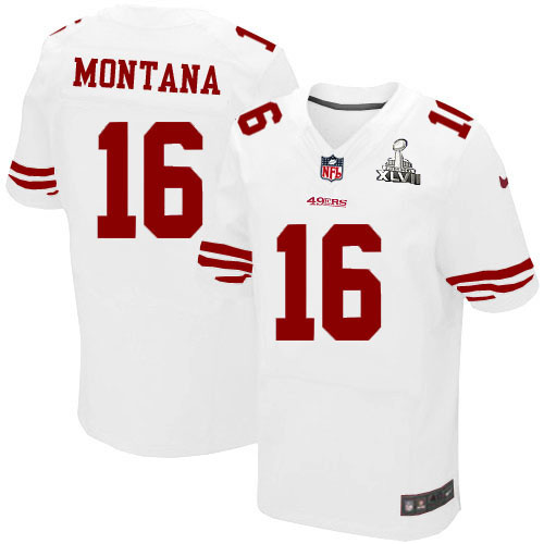 Nike 49ers 16 Joe Montana White Elite 2013 Super Bowl XLVII Jersey