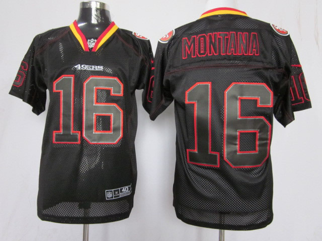 Nike 49ers 16 Montana Black Elite Jerseys
