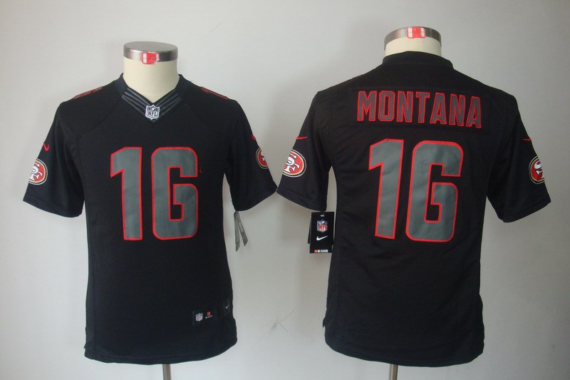 Nike 49ers 16 Montana Black Impact Kids Limited Jerseys