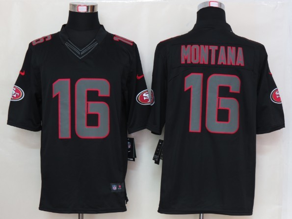 Nike 49ers 16 Montana Black Impact Limited Jerseys