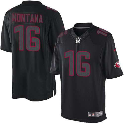Nike 49ers 16 Montana Black Impact Limited Jerseys - Click Image to Close
