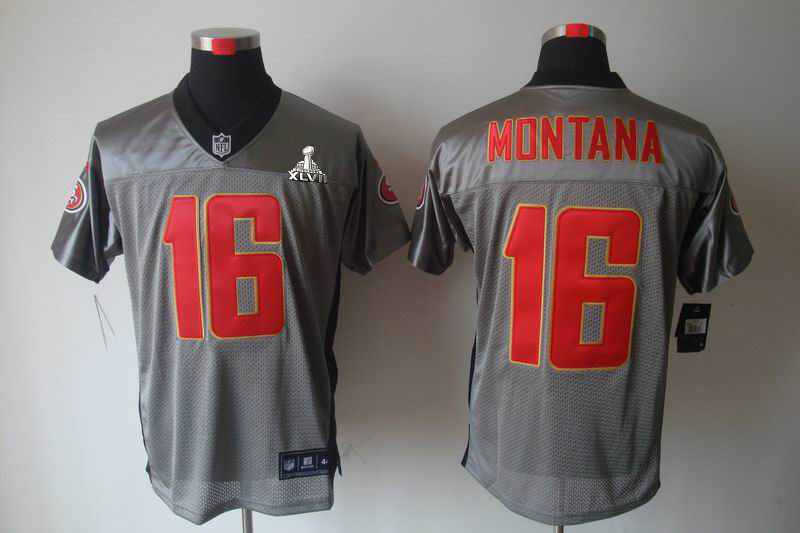 Nike 49ers 16 Montana Grey Shadow Elite 2013 Super Bowl XLVII Jersey