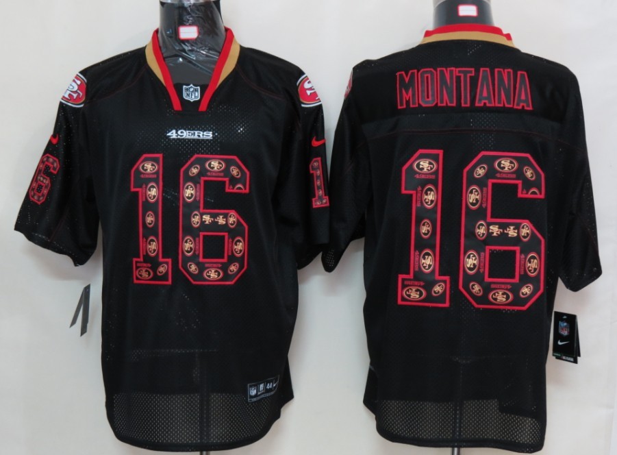 Nike 49ers 16 Montana Lights Out Black Elite Jerseys