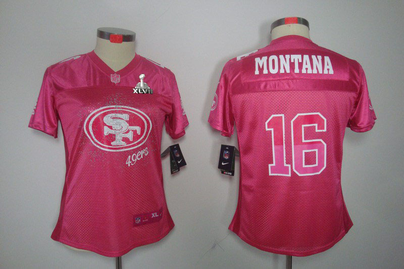 Nike 49ers 16 Montana Pink Fem Fan Women Elite 2013 Super Bowl XLVII Jersey