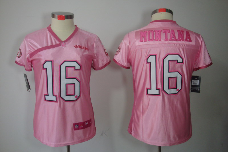 Nike 49ers 16 Montana Pink Love's Women Jerseys